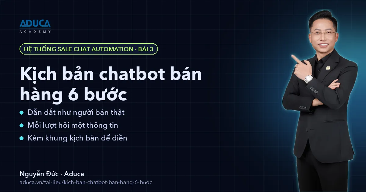Kịch bản chatbot bán hàng: dẫn dắt 6 bước như người thật – Nguyễn Đức, Aduca
